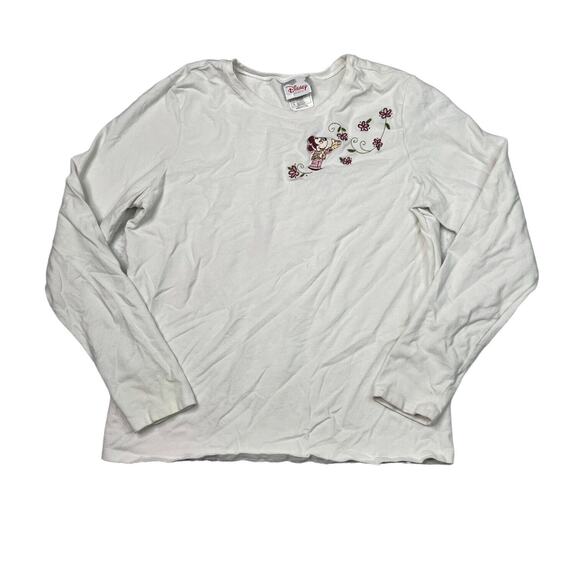 Disney VTG Y2K Embroidered Mickey Flowers Long Sleeve Tee T-Shirt FLAW Large - Picture 1 of 6